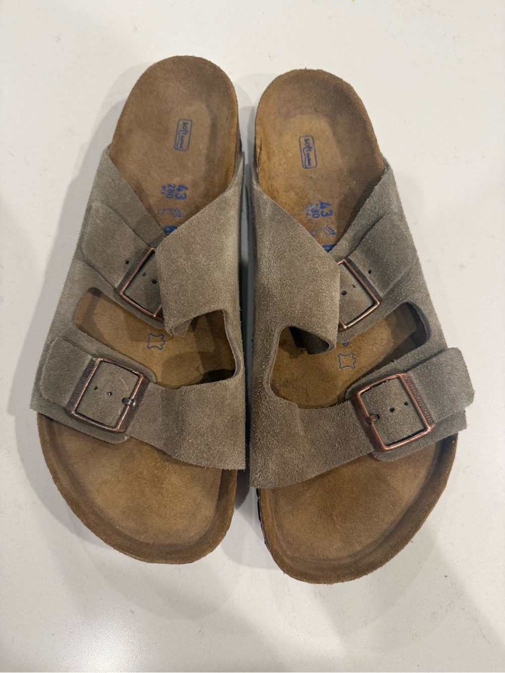 Birkenstock Men's Two-Buckle Suede Sandals in Taupe Gray